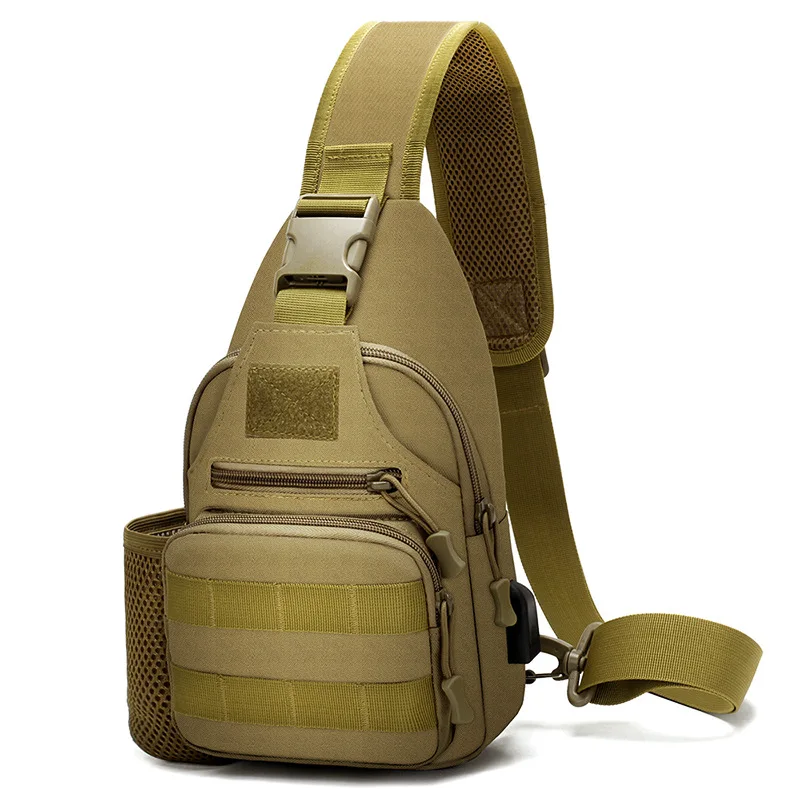 

USB charging Cycling sports Outdoor tactical shoulder chest bag with Water bottle set, Black,brown,green,camouflage