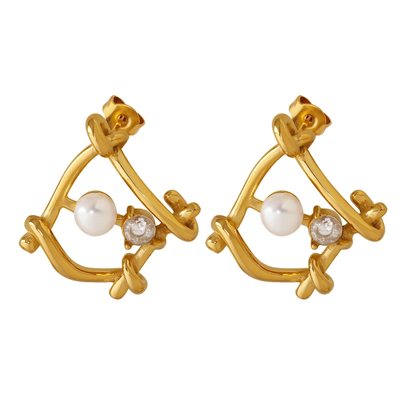 

Fashion Jewelry Earrings Women Hollowed Out 18k Stainless Steel Pearl Stud Earrings