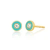 Minimalist Round Dot Bule Enamel Stud Earrings with Stone Tiny Circle Geometric Enamel Earring