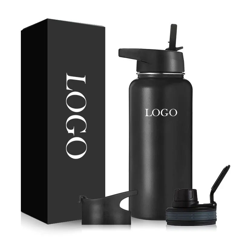 

Custom Logo 32oz Double Wall Insulated Water Bottles Stainless Steel Water Bottle Gym Water Bottle with Straw Lids