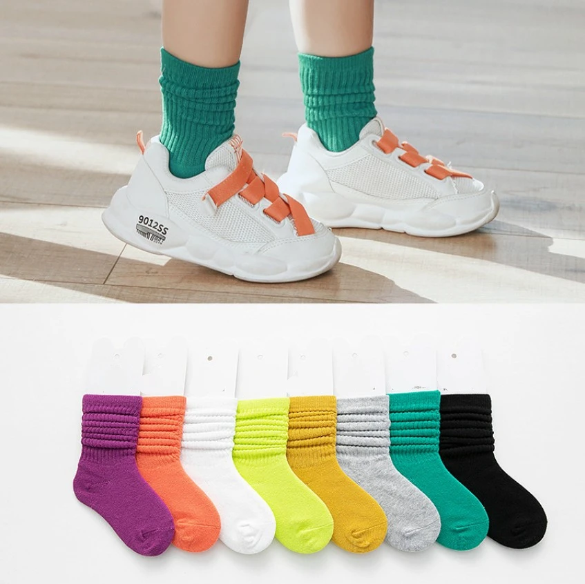 

Spring Autumn Cotton Children Breathable Socks Solid Baby Girls Candy Color Slouch Socks School, Picture shows