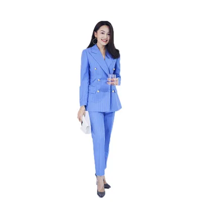 

Women's suits tuxedo 2 Pieces set Business Suit Office lady Elegant stripe blazer and pants British Style Party Suit