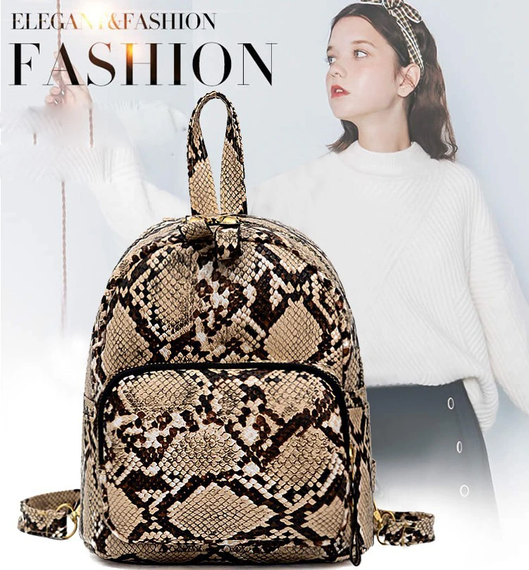 

New Snake Leather Female Mini Bag Women's Backpack Fashion Girls Backpacks School Bag Lady Shoulder bag