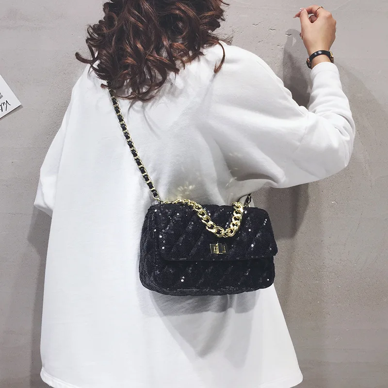 

Messenger Chain Rhombus Handbags Sequins Bag Rhombic Embroidered Thread Small Square Bag Fairy Fashion Shoulder Bag