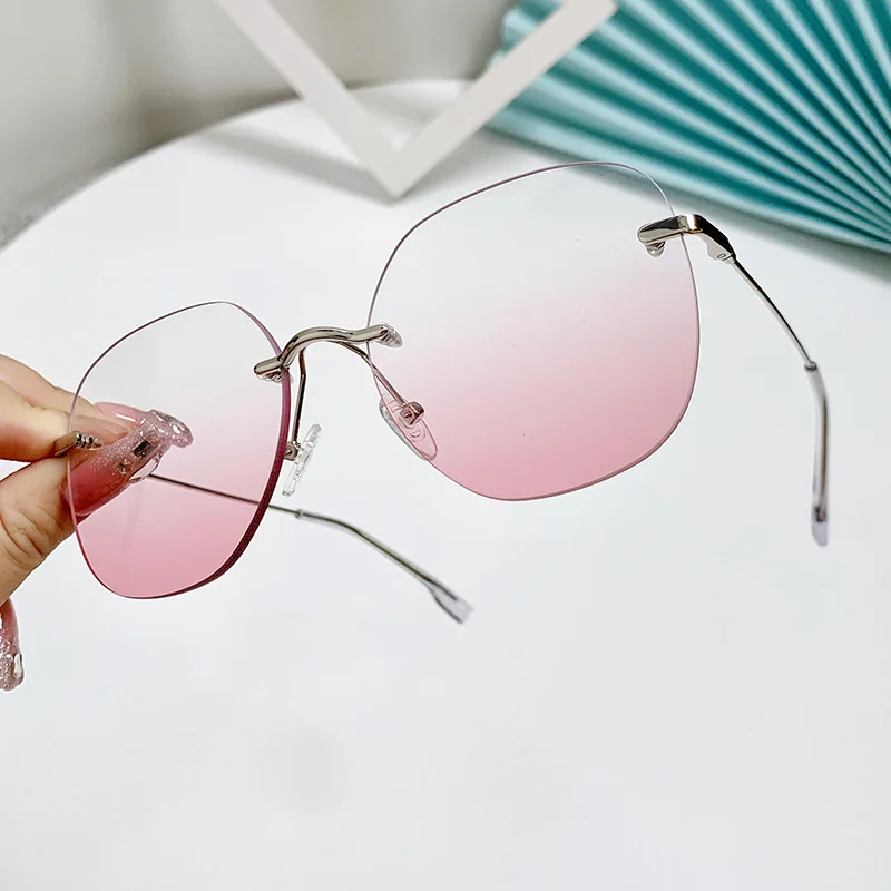 

2023 Gentle Women Shades UV400 Round Gradient Rimless Sunglasses Sun Glasses