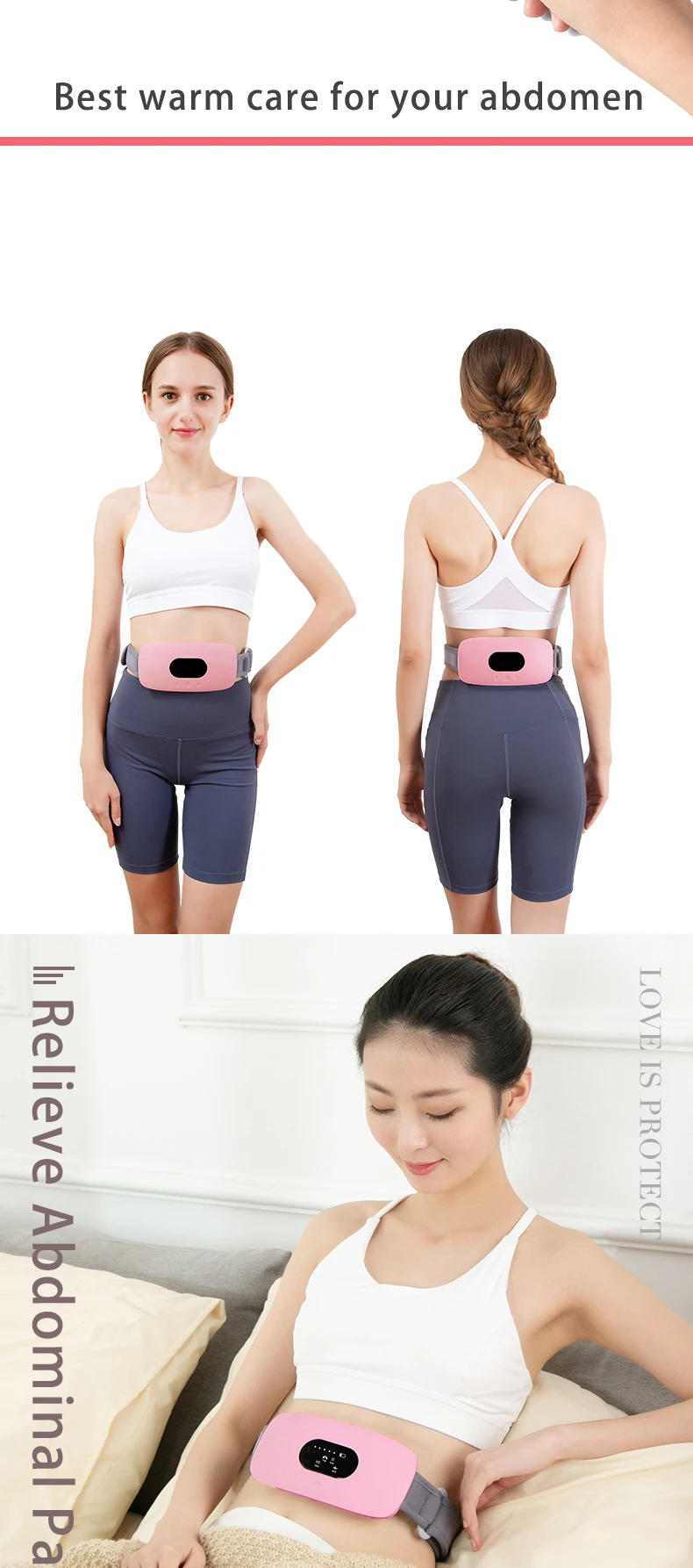 HEZHENG Intelligent Menstrual Pain Relief Device Machine for Woman Abdominal Massage Waist Warm Abdomen Compression Massager