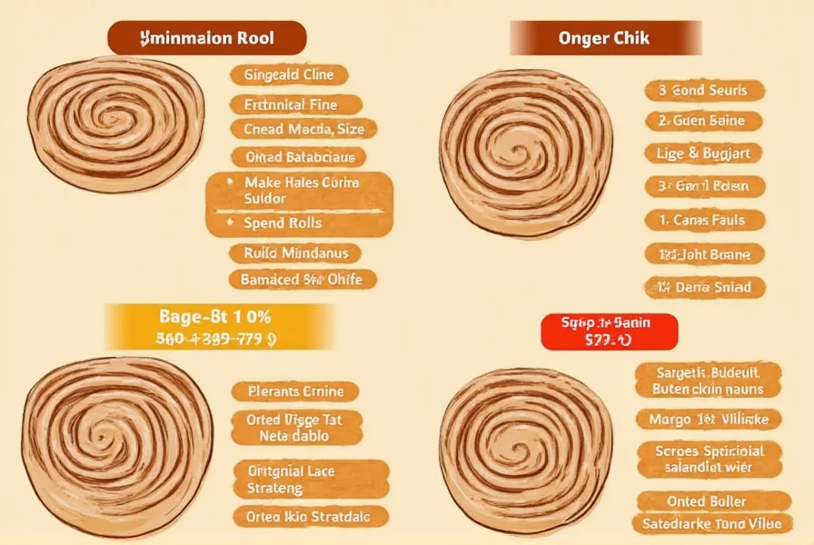 Nutrition label comparison of different cinnamon roll varieties showing calorie differences