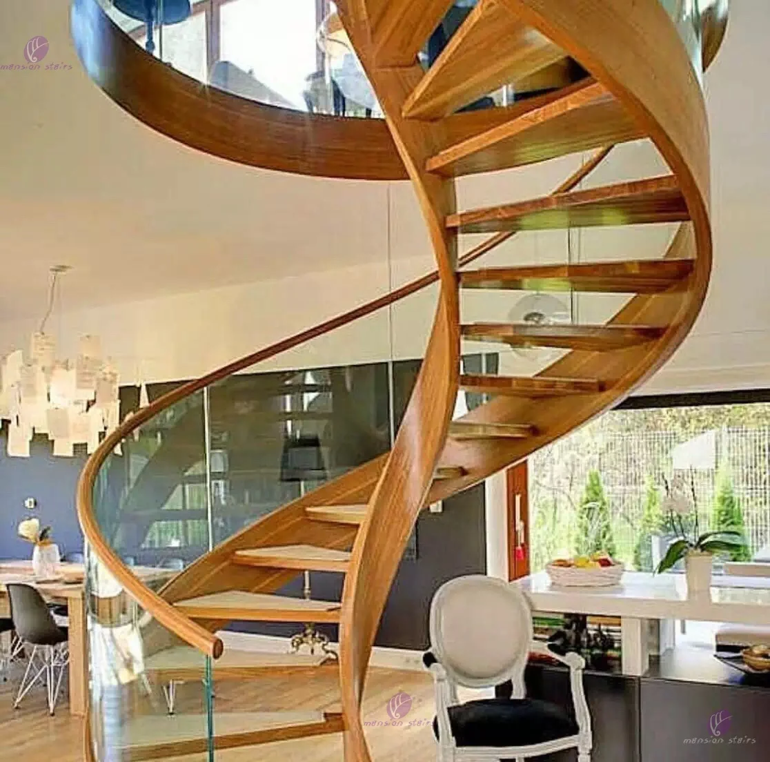 Escalera De Entrada Interior Elegante Escaleras De Madera Curvada - Buy
