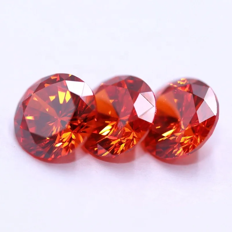 

Redleaf Jewelry orange red AAA round shape loose zircon stone cubic zirconia gemstones cz
