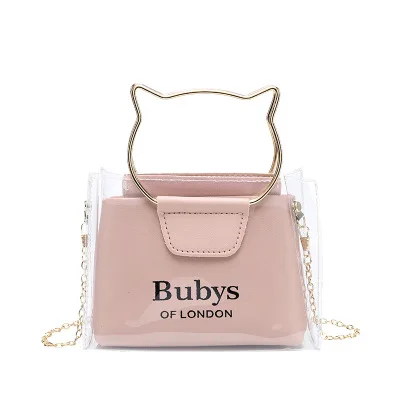 

Best selling women pvc handbags fashion cute cat mini purses for girls chain handbags waterproof clear jelly handbag