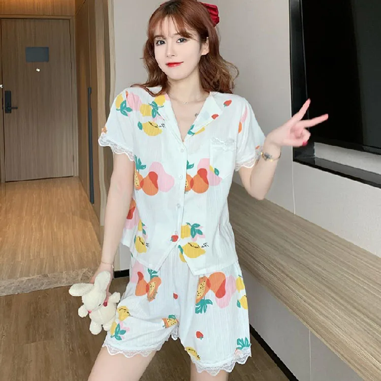 

Korean Girl Pajama Wanita Piyama Daster Night Suit Pjs Cozy Pyjama Women Pijama Cotton Sleep Wear Clothing Short Soft Sleepwear