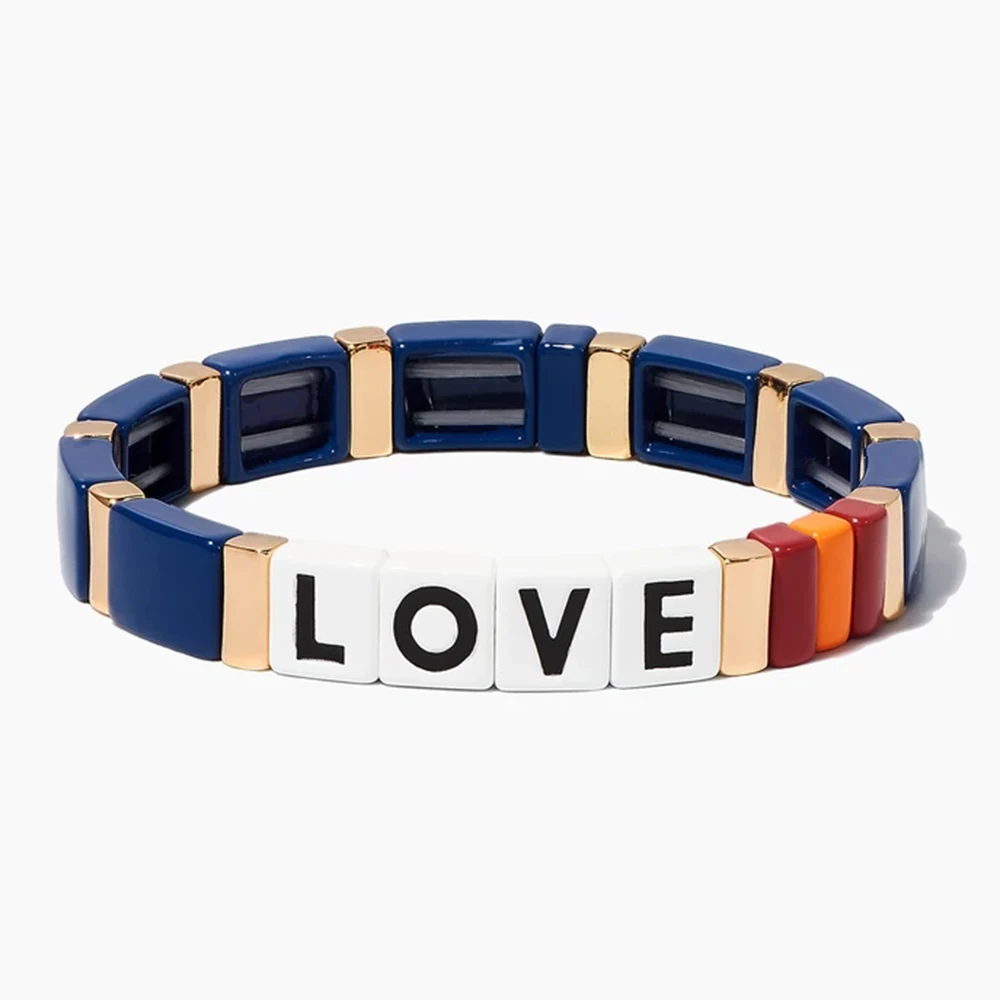 

Bohemian Enamel Tile LOVE Bead Elastic Bracelet for Women Men LOVE Letter Bracelets Rainbow Wristband Jewelry, Picture