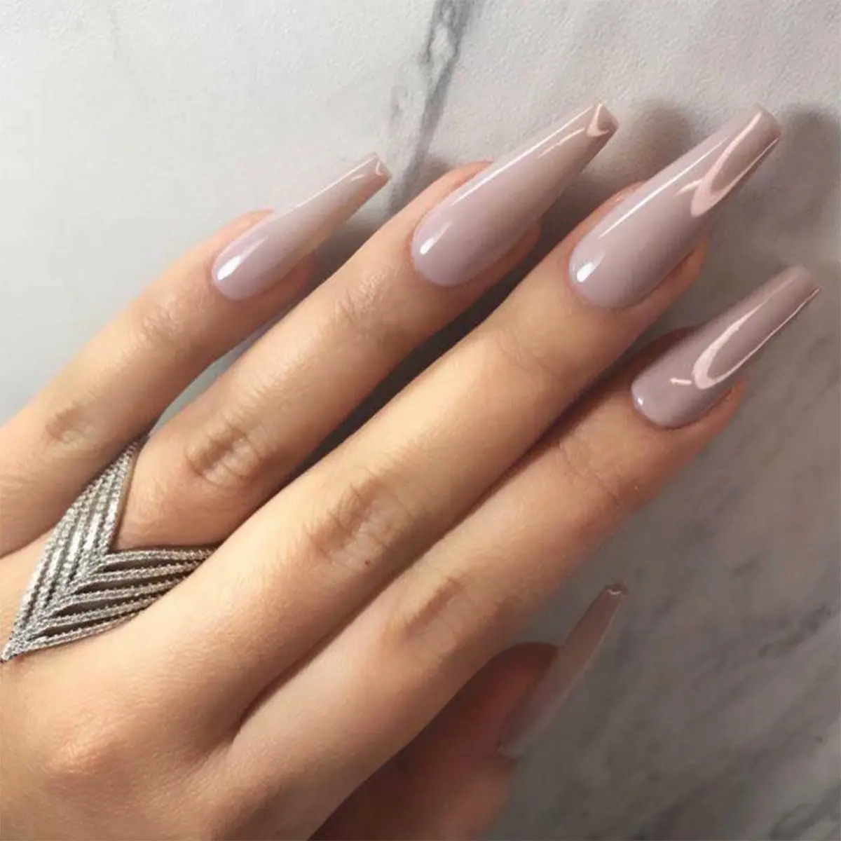 

VMAE Wholesale good sale Full Cover Nude Color Press On Nails With Jelly Double Tape long False Ballet Nails