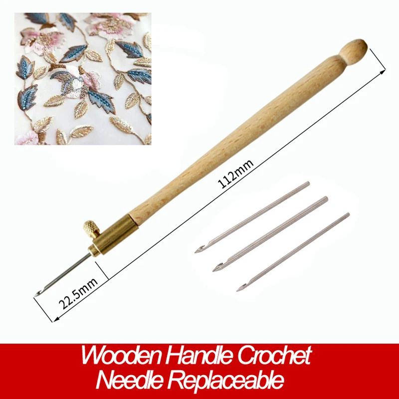 2019 Wooden Handle Tambour Crochet Hook with 3 Needles French Crochet Embroidery Beading Hoop Sewing Tool Set DIY Craft
