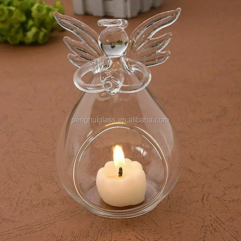 Guardian Angel Candle Holder Christmas Candlestick Glass Crystal Tea Light Decor 