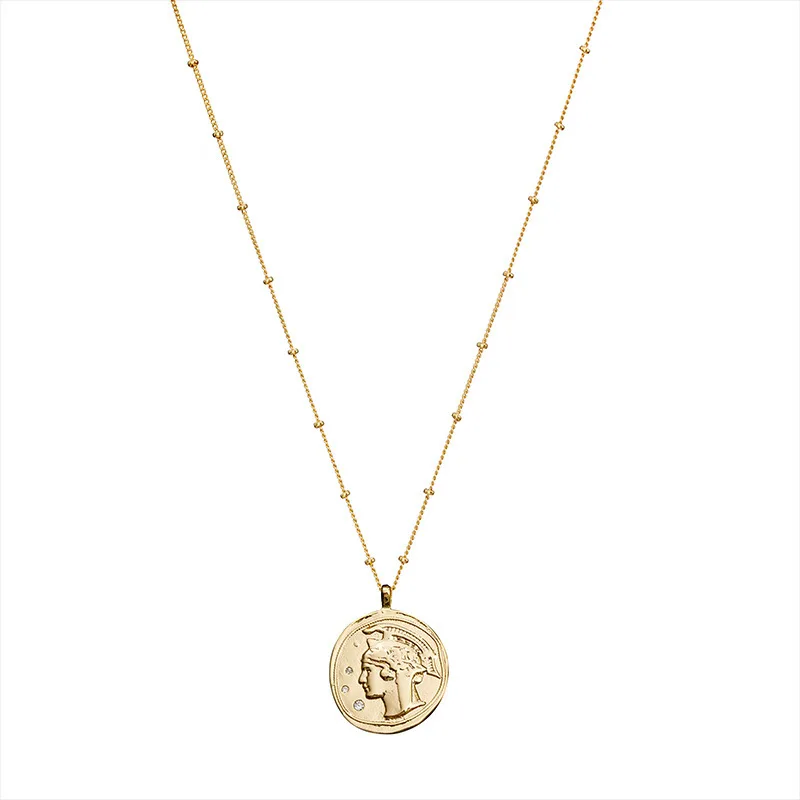 

Necklace female real gold plated fashion retro double-sided roman coin pendant