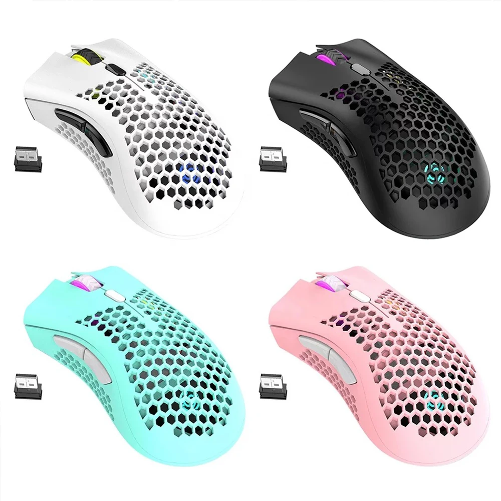 

Multi Color Hot Sale Game Office General Purpose Wireless Rechargeable Honey Comb Hole Gaming Mouse Pro For Gamer FCC, Black white green pink