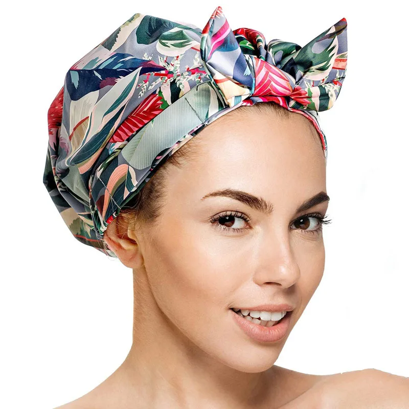 

Shower Caps for Women Waterproof Reusable Shower Hair Caps Elastic Hem Shower Bath Caps for Long Short and Curly Hair for Women