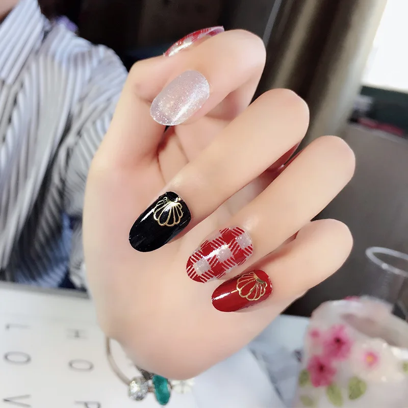 

BT017-BT032 Factory direct sale 3d hot stamping full sticker waterproof 14 finger nail sticker customization