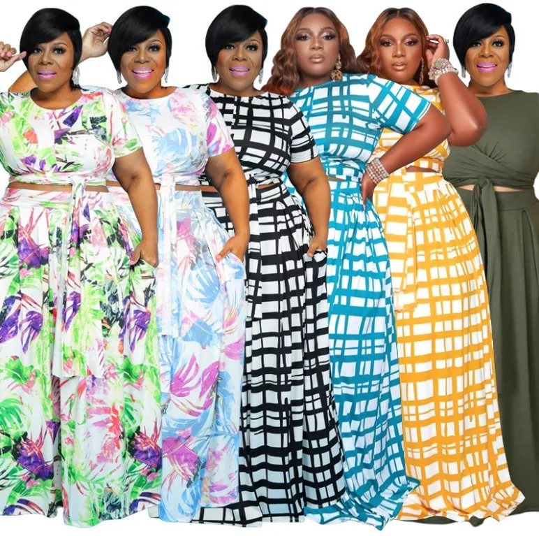 

New Arrival Custom Label Fashion plus size women dresses summer Maxi Dress Women Casual party dress 2 piece plus size set women