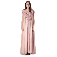 

Pink Chiffon &Satin With Pink Appliqued 3D Flower Embroidery Dubai Design Kaftan Jalabiya New Party Dress Two Piece