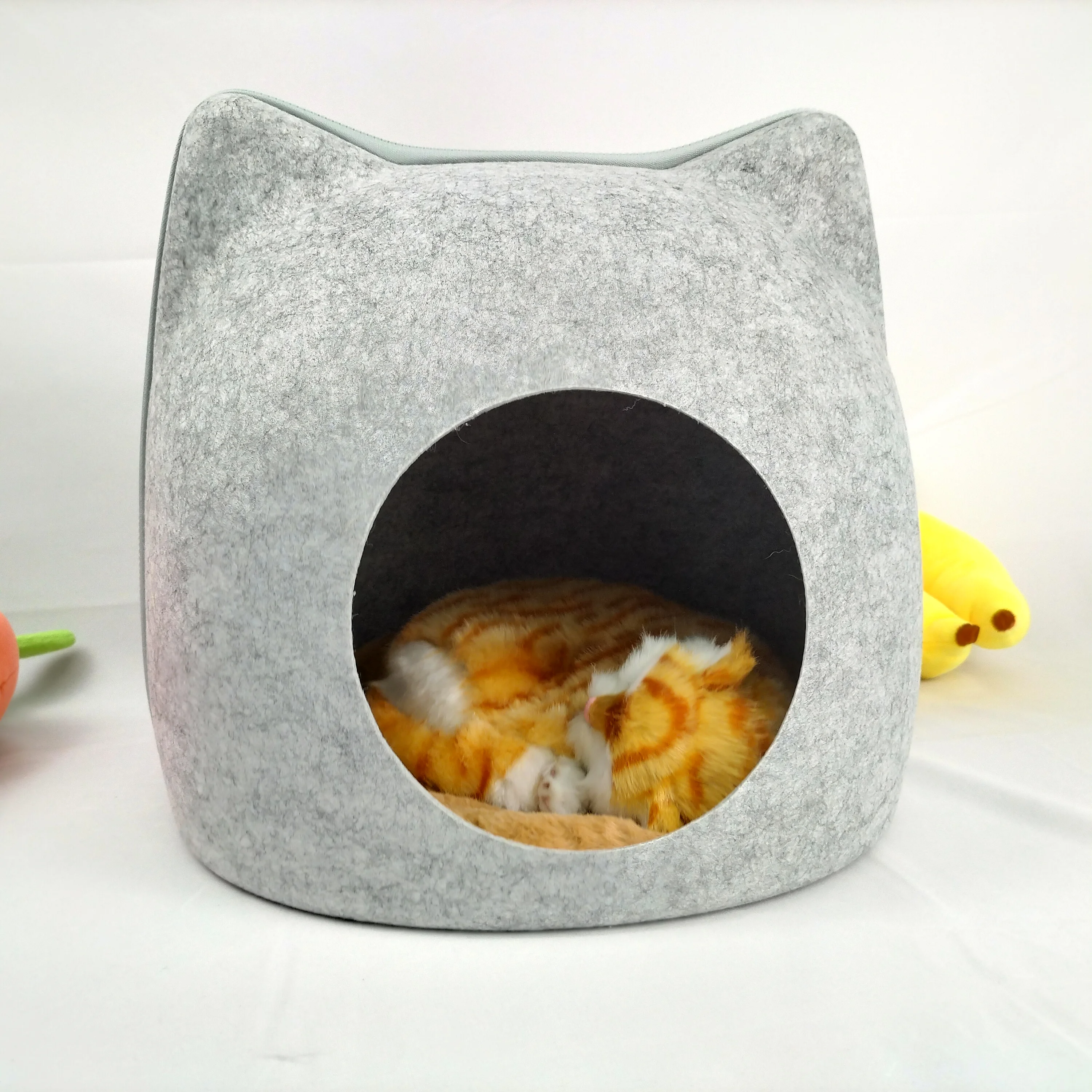 

Handmade Color Stripes Felt Cat Cave - 100% Natural Wool Pet Beds - Perfect Gift For Cats and Kittens For Indoor Cozy Hideaway, Yellow