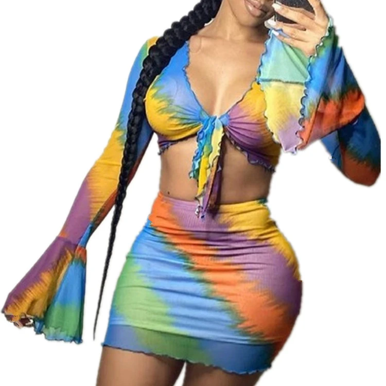 

Wholesale mature women sexy blue cocktail party dress two piece skirt set