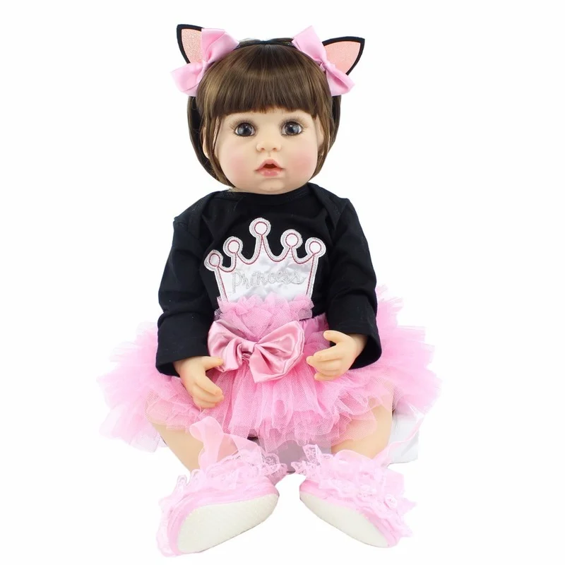 

22" Full Silicone Reborn Babies Like Real Girl Boneca Soft Vinyl Newborn Doll Bebe Alive Princess Dress Up Toy