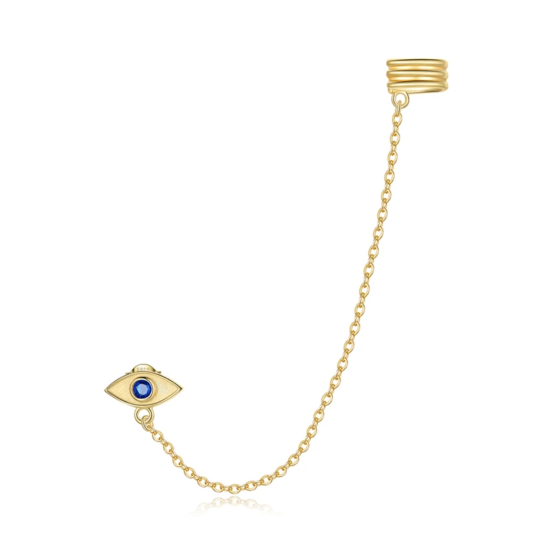 

SCE1096 Devil's eye gold plated single silver 925 chain earring