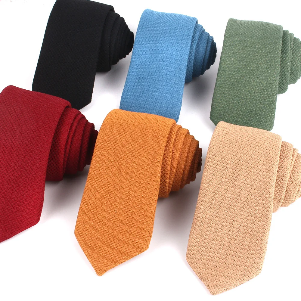 Casual 7cm Silk Slim Knit Tie For Men Solid Plain Knitted Ties Men Skinny Narrow Neckties