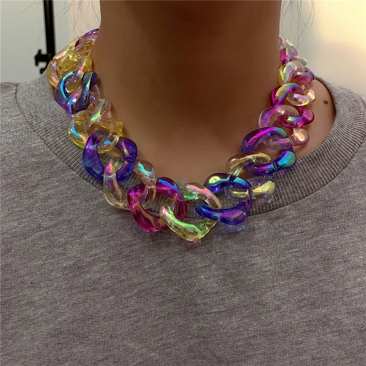 

European and American Fashion New Colorful Collarbone Neck Chain Retro Simple Acrylic Necklace, As shown