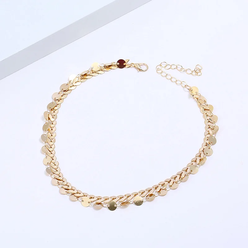 

Gold Color metal Two Layer Choker Necklaces Fishbone Chain simple jewelry collana Kolye Bijoux Collares Mujer collier femme, Picture