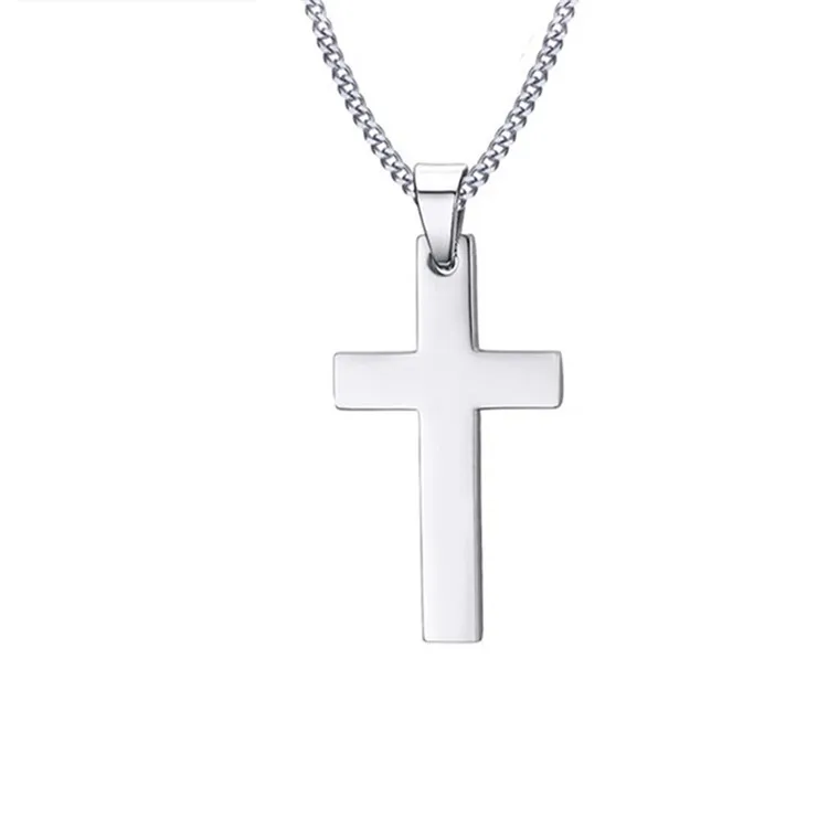 

High Quality Stainless Steel Gold Silver Men's Black Link Chain Jesus Cross Charms Pendant Prayer Necklace, Silver,gold,black