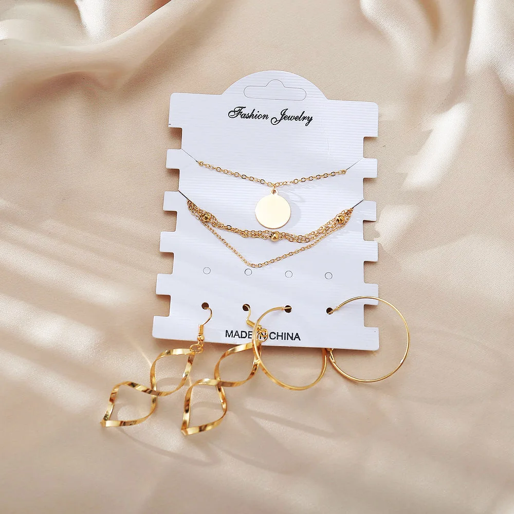 

Wholesale Good Quality Gold Plated Multilayers Necklace Hoop Earrings Jewelry Set for Women