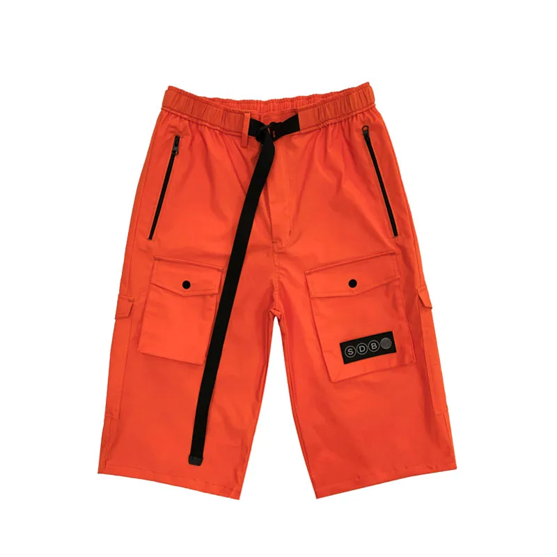 

Outdoor Cargo Pants Mens Trousers with Multi Pockets Stylish Below Knee Capris with Elastic Waist and Zip Closure Cargo Shorts, Orange/khaki/black