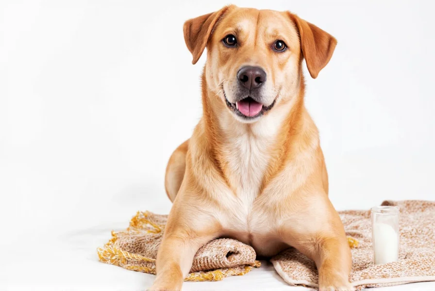 Close-up of paprika powder spilled near dog bowl with concerned dog looking at it