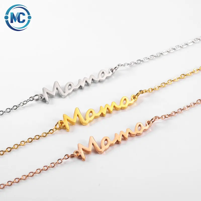 

2021 Gold Plated Jewelry Mom Necklace Stainless Steel English Word Mama Necklace Mothers Day Gifts, As the picture