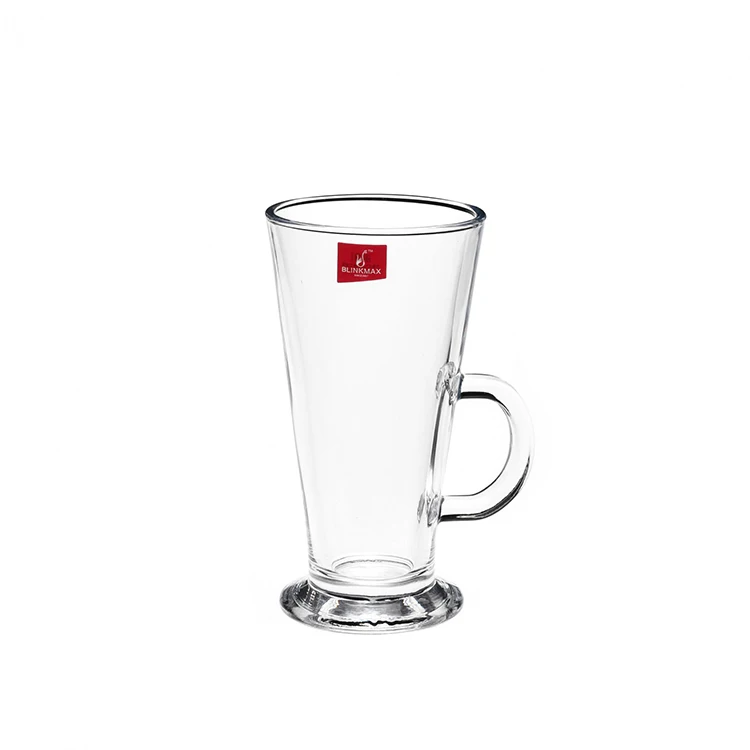 

Irish Coffee Mug with foot and handle Glass Coffee Cup 275ml Milk Flower tea cup office Cold drink cup 5293 D0253, Clear,optional amber