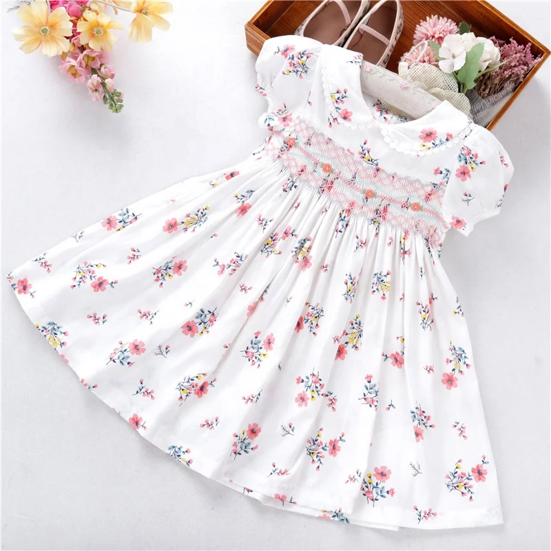 

C052068 kids clothing girl dress summer smocked hand made flower baby clothes wholesale children clothes, Picture shows