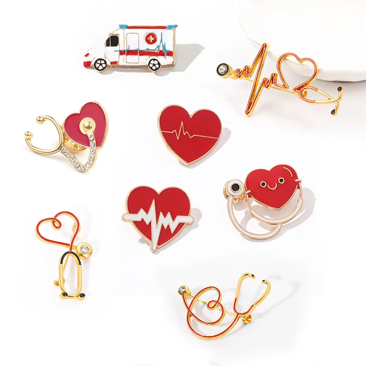 

Fashion Medical Gifts Brooch Pin Stethoscope Electrocardiogram Heart Shaped Enamel Pin Doctor Nurse Accessories Brooches