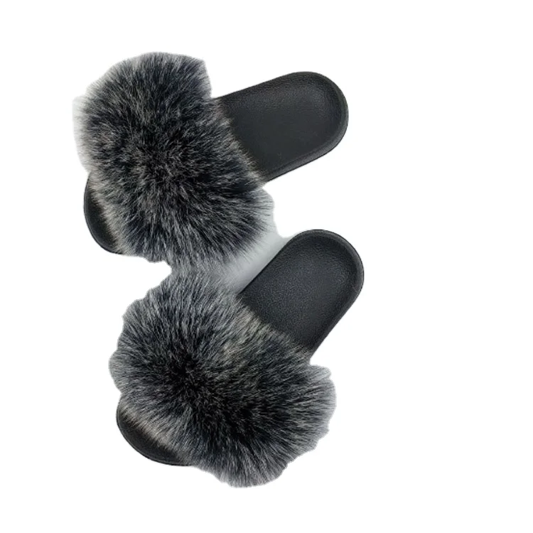 

OEM non slip fur slides Soft fox Fur Slides women fur slides Summer slippers