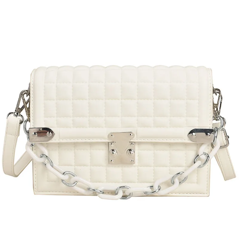 

Fashion Metal Chain Check One-shoulder Small Square Bag Elegant Temperament Lady Handbag Simple And Versatile Messenger Bag 232