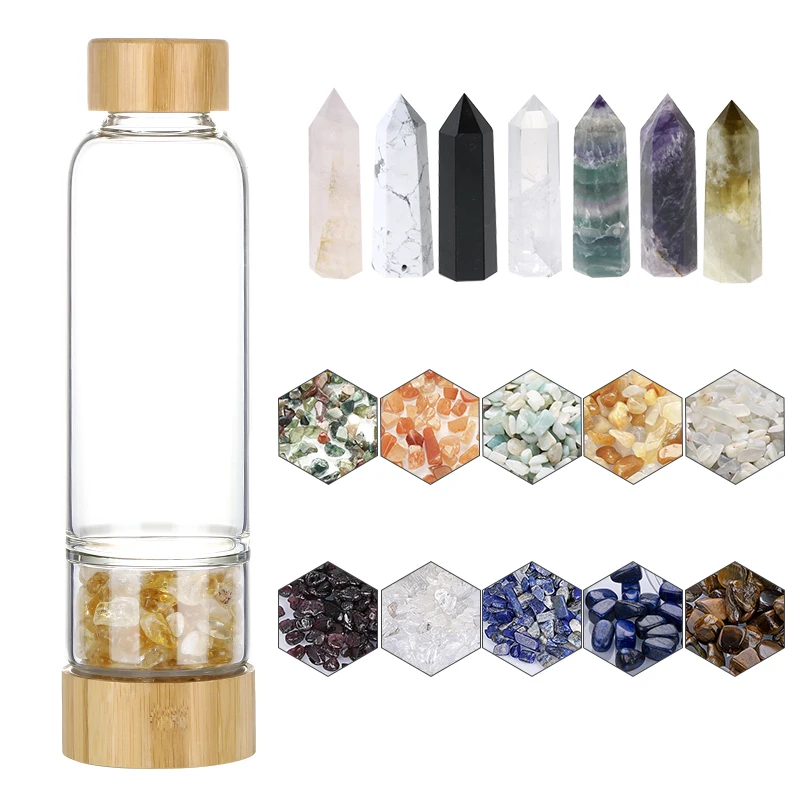

hot sale high quality bamboo natural stone glass water bottle