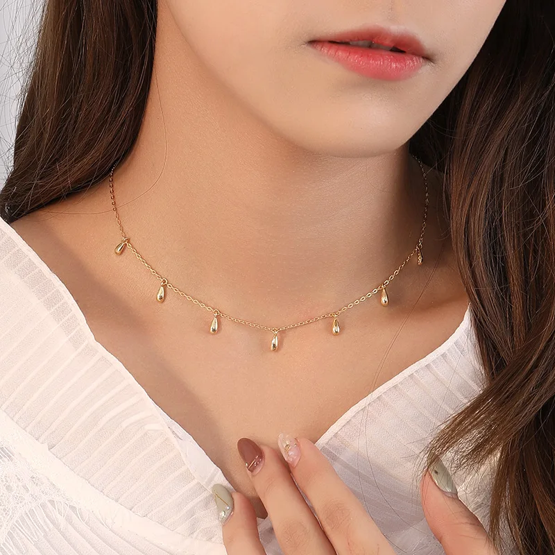 

Fashion 18K Gold Plated Women Jewelry Dainty Chain Teardrop Choker 925 Sterling Silver Necklace