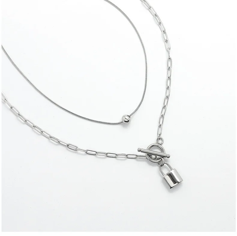 

Link Chain Pendant Padlock Necklace Lover'S Lock Pendant Choker Double Layer Lock Pendant Necklace