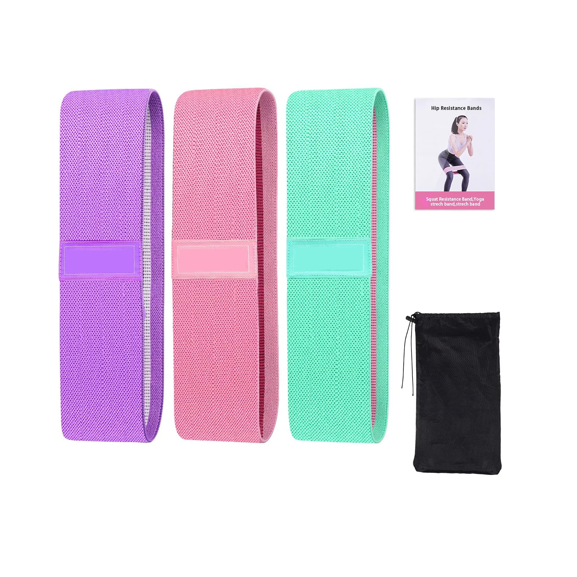 

Hot Sale Hip Bands 3 Pack Set Wide Non-Slip Stretch Resistance Bands for Legs and Hip, Customized color