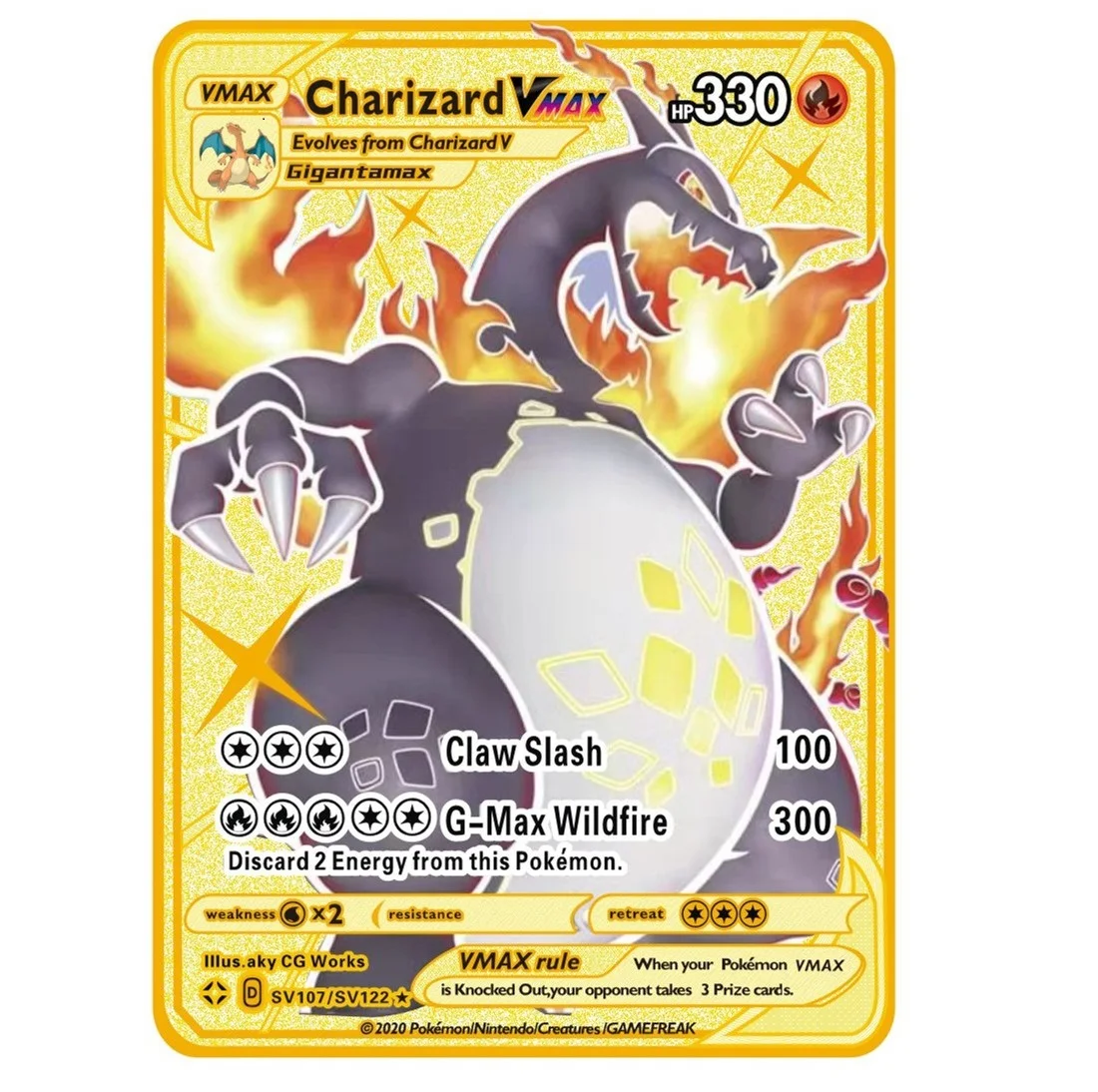 

Custom gold pokemon metal cards 1st Edition Vmax Charizard Metal Pokemon Card for Play trading cards game