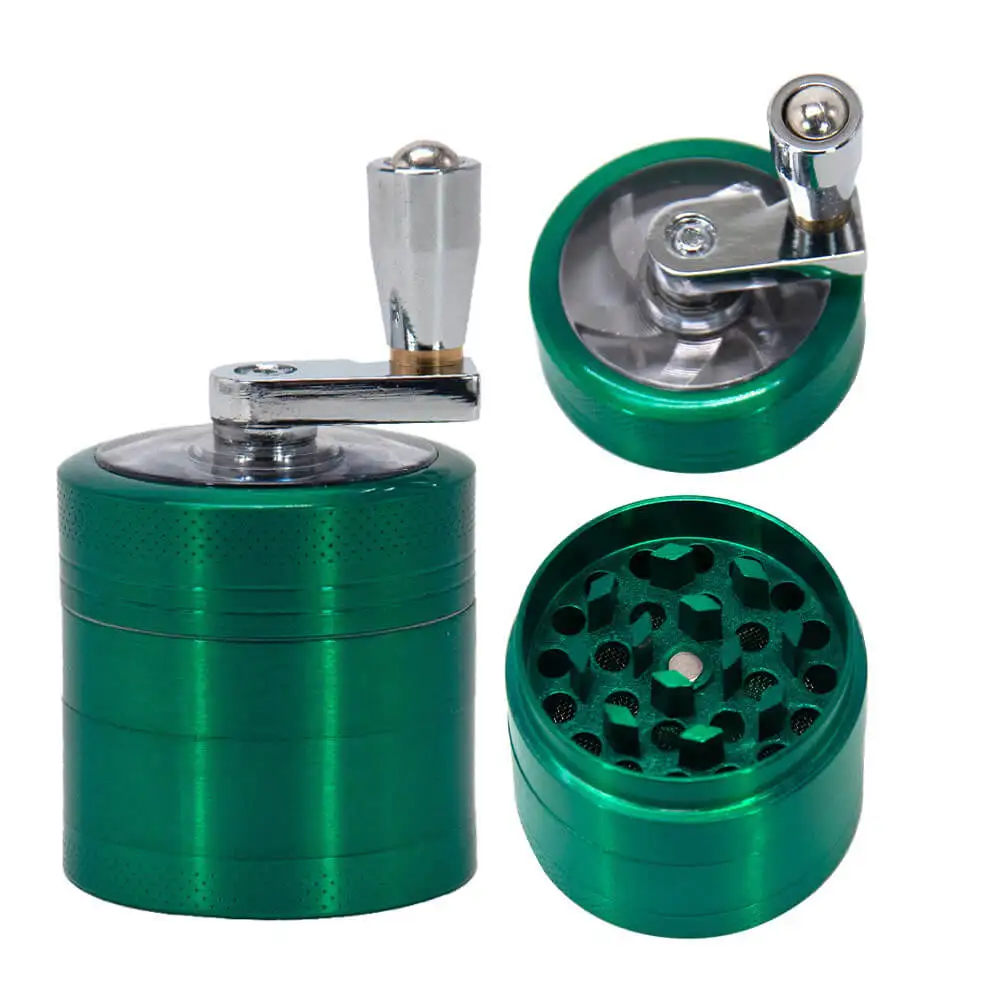 Hand Cranked Mill Herb Grinder Green With Gift Pouch 