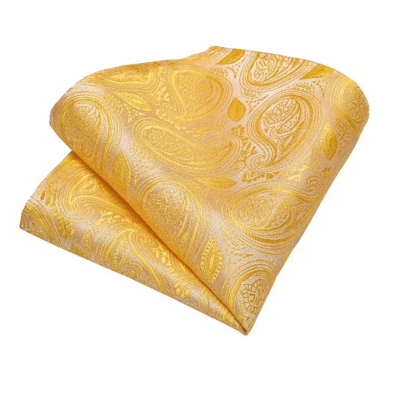
Custom Italian Silk Men Yellow Paisley Ties and Pocket Square 