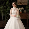 wholesale luxury high collar transparent mesh sleeve lace satin marry skirts wedding dress